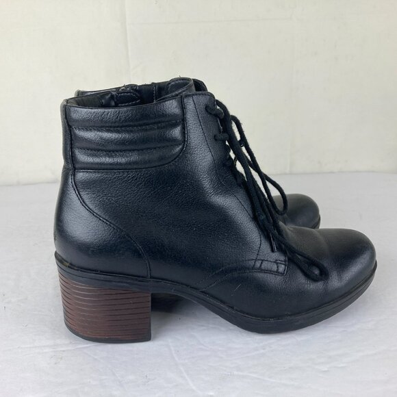Clarks Womens Ankle Bootie Sz 8 Leather Side Zip Block Heel Black Leather - Picture 4 of 7
